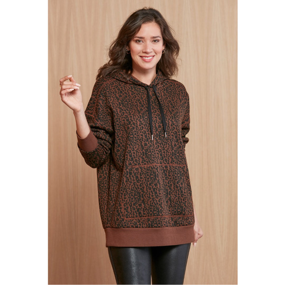 EVEREVE NWT Peyton Jensen Brown Leopard Print Erin Tunic Hooded Sweatshirt // XS - Picture 3 of 10